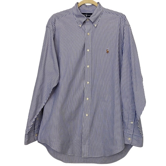 Ralph Lauren Mens Classic Fit Striped Button Down Shirt Long Sleeve Polo Pony 16 - Picture 2 of 11
